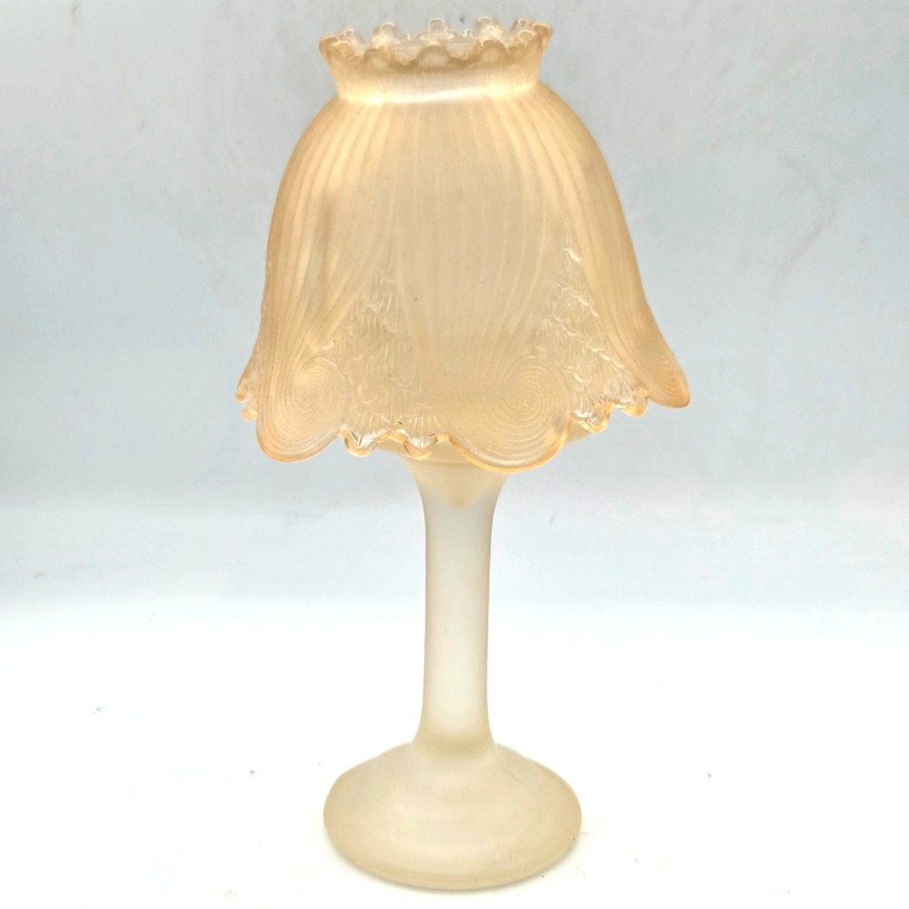 PartyLite Clairmont 10" Fairy Light Lamp Frosted‎ Candle Holder RARE Peach Satin